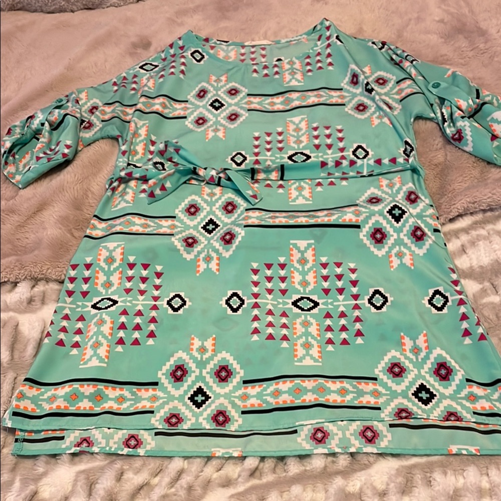 Freeway Women's Geometric Dress - Teal and Pink